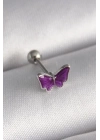 ® 316L Çelik Gümüş Renk Mor Kelebek Model Tragus Piercing