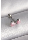 ® 316L Çelik Gümüş Renk Pembe Kurdele Zirkon Taş Detay Tragus Piercing