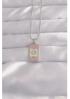 ® 316L Çelik Gümüş Renk Pembe Mineli Ay Figür Tarot Kolye