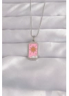 ® 316L Çelik Gümüş Renk Pembe Mineli Güneş Model Tarot Kolye