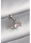 ® 316L Çelik Gümüş Renk Pembe Mineli Kalp Zirkon Taş Detay Tragus Piercing
