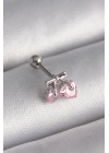 ® 316L Çelik Gümüş Renk Pembe Zirkon Taşlı Kalp Tragus Piercing