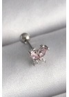 ® 316L Çelik Gümüş Renk Pembe Zirkon Taşlı Kelebek Tragus Piercing
