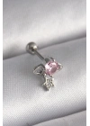 ® 316L Çelik Gümüş Renk Pembe Zirkon Taşlı Sallantı Yıldız Detay Tragus Piercing