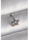 ® 316L Çelik Gümüş Renk Renkli Zirkon Taşlı Yıldız Model Tragus Piercing