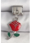 ® 316L Çelik Gümüş Renk Sallantı Kırmızı Gül Model Nomination Charm