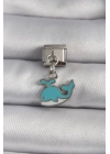 ® 316L Çelik Gümüş Renk Sallantı Mavi Balina Model Nomination Charm