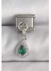 ® 316L Çelik Gümüş Renk Sallantı Yeşil Zirkon Taşlı Damla Model Nomination Charm