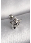 ® 316L Çelik Gümüş Renk Siyah Zirkon Taş Detay Örümcek Ağ Model Tragus Piercing