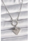 ® 316L Çelik Gümüş Renk Topçuk Zincir Zirkon Taşlı Üçgen Model Kadın Kolye
