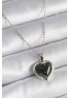 ® 316L Çelik Gümüş Renk Yeşil Mineli Kalp Model Kadın Kolye