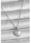 ® 316L Çelik Gümüş Renk Zincir 3D İnci Kalp Model Kadın Kolye