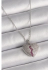 ® 316L Çelik Gümüş Renk Zincir Zirkon Taşlı Kalp Model Kadın Kolye