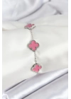 ® 316L Çelik Gümüş Zincir Pembe Renk Yonca Bileklik