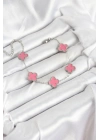 ® 316L Çelik Gümüş Zincir Pembe Renk Yonca Bileklik