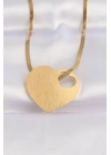 ® 316L Çelik İtalyan Zincir Altın Renk Düz Plaka Kalp Kolye