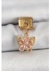® 316L Çelik Sallantılı Zirkon Taşlı Çiçek Figürlü Kelebek Model Gold Renk Nomination Charm