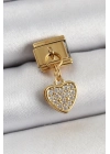 ® 316L Çelik Sallantılı Zirkon Taşlı Kalp Model Gold Renk Nomination Charm