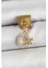 ® 316L Çelik Sallantılı Zirkon Taşlı Kelebek Detaylı Halka Model Gold Renk Nomination Charm