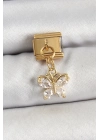 ® 316L Çelik Sallantılı Zirkon Taşlı Kelebek Model Gold Renk Nomination Charm