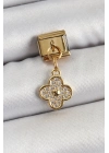 ® 316L Çelik Sallantılı Zirkon Taşlı Yonca Model Gold Renk Nomination Charm