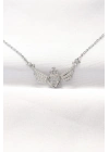 ® 316L Çelik Silver Renk Zirkon Taşlı Kalpli Kanat Kolye