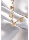 ® 316L Çelik Taşlı Gold Renk Çoklu Çiçek Kolye