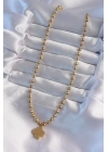 ® 316L Çelik Top Zincirli Gold Renk İşlemeli Yonca Model Kolye