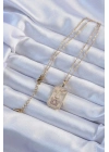 ® 316L Çelik Zincir Altın Renk Lila Zirkon Taşlı Tarot Kolye