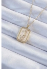 ® 316L Çelik Zincir Altın Renk Zirkon Taşlı Çerçeveli Tarot Kolye