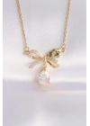 ® 316L Çelik Zincir Altın Renk Zirkon Taşlı Damla Detay Fiyonk Kolye
