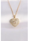 ® 316L Çelik Zincir Altın Renk Zirkon Taşlı Kalp Kolye