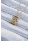 ® 316L Çelik Zincir Eskitme Altın Renk Pembe Mineli Kalp Figürlü Tarot Kolye