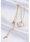 ® 316L Çelik Zincir Gold Renk Beyaz Taşlı Bubble Kalp Kolye