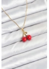 ® 316L Çelik Zincir Gold Renk Kiraz Model Kadın Kolye