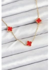 ® 316L Çelik Zincir Gold Renk Kırmızı Baby Boy Yonca Kadın Kolye