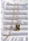 ® 316L Çelik Zincir Gold Renk Sonsuzluk Detay Zirkon Taşlı Tarot Kolye