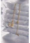 ® 316L Çelik Zincir Gold Renk Zirkon Taşlı Yıldız Figürlü Oval Kolye