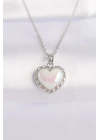 ® 316L Çelik Zincir Gümüş Renk Beyaz Taşlı Bombeli Kalp Kolye