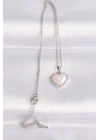 ® 316L Çelik Zincir Gümüş Renk Beyaz Taşlı Bombeli Kalp Kolye
