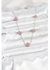 ® 316L Çelik Zincir Gümüş Renk Pembe Baby Boy Yonca Kadın Kolye