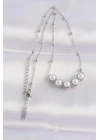 ® 316L Çelik Zincir Gümüş Renk Sıralı İnci Taşlı Kolye