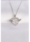 ® 316L Çelik Zincir Gümüş Renk Zirkon Taşlı Kanatlı Kalp Kolye