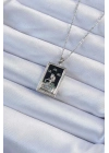 ® 316L Çelik Zincir Gümüş Renk Zirkon Taşlı Siyah Mineli Kız Figürlü Tarot Kolye