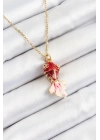 ® 316L Çelik Zincir Kırmızı Balık Model Gold Renk Kadın Kolye