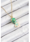 ® 316L Çelik Zincir Yeşil Balık Model Gold Renk Kadın Kolye