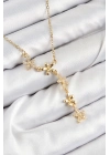® 316L Çelik Zirkon Taşlı Çiçek Model Gold Renk Kadın Kolye