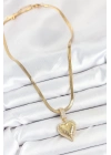 ® 316L Çelik Zirkon Taşlı Kalp Model Gold Renk Kadın Kolye