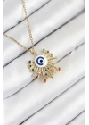 ® 316L Çelik Zirkon Taşlı Nazar Model Gold Renk Kadın Kolye