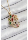 ® 316L Çelik Zirkon Taşlı Tavus Kuşu Model Gold Renk Kadın Kolye